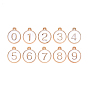 Encantos de esmalte de aleación chapados en oro claro, lentejuelas esmaltadas, plano y redondo con número, número 0~9