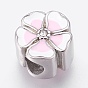 304 Stainless Steel European Beads, Large Hole Beads, with Enamel and Rhinestone, Flower