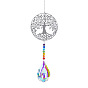 Metal Big Pendant Decorations, Hanging Sun Catchers, Chakra Theme K9 Crystal Glass, Flat Round with Tree of Life
