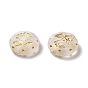 Transparent Plating Acrylic Beads, Golden Metal Enlaced, Flat Round with Flower, Frosted