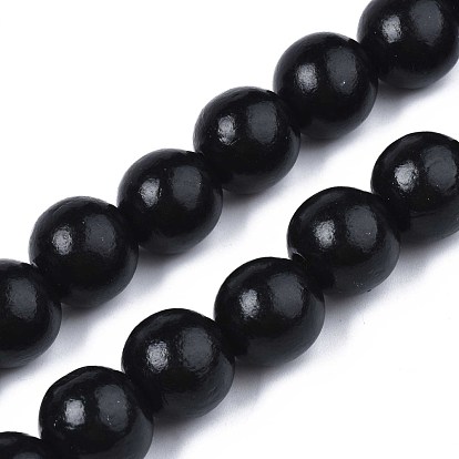 Spray Painted Natural Wood Beads Strands, Round