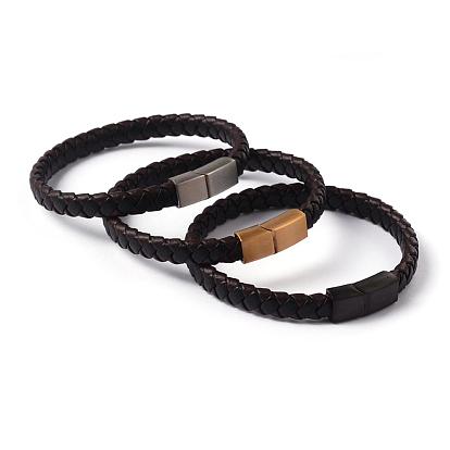 Leather Braided Cord Bracelets, with 304 Stainless Steel Magnetic Clasps