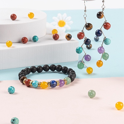 285Pcs 14 Style Natural Mixed Faceted Round Gemstone Beads, with Alloy & Brass Spacer Beads, Chakra, Rondelle & Bicone & Flower