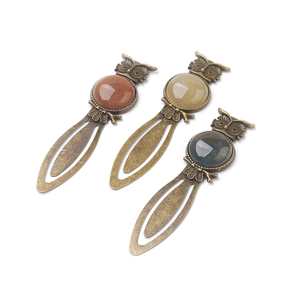 Alloy Bookmarks, with Natural/Synthetic Mixed Stone Beads, Antique Bronze