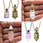 Natural Mixed Gemstone Bullet Perfume Bottle Necklaces, with Alloy Cable Chains