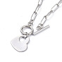Heart 304 Stainless Steel Pendant Necklaces, with Paperclip Chains and Toggle Clasps