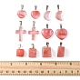 12Pcs 5 Styles Cherry Quartz Glass Pendants, Geometric Charms with Platinum Tone Brass Snap on Bails, Mixed Shapes