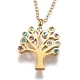 304 Stainless Steel Pendant Necklaces, with Rhinestones and Lobster Claw Clasps, Tree, Colorful