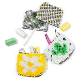 Polycotton Latch Hook Flower & Cactus Bag Kit, DIY Bag Crochet Yarn Kits, Including Instructions, Bag, Yarn