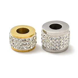 304 acier inoxydable perles européennes, perle avec trou grande, avec strass cristal, colonne