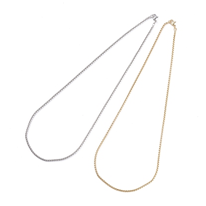 Brass Box Chain Necklaces, with Lobster Claw Clasps, Long-Lasting Plated