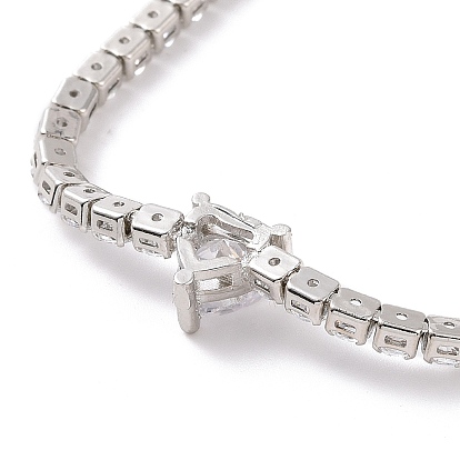 Collier pendentif coeur en zircone cubique transparente avec chaînes de tennis, bijoux en laiton pour femmes