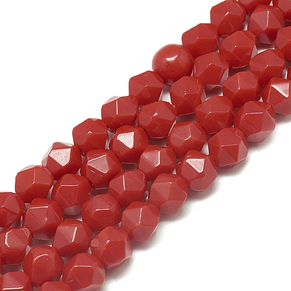 Synthetic Red Jade Beads Strands, Faceted, Dyed, Round