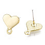 Alloy Stud Earring Findings, with Loop and Steel Pin, Heart with Plastic Protective Sleeve