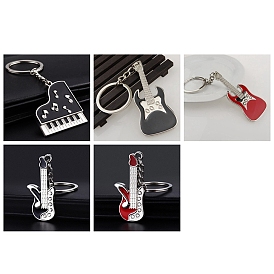 Alloy Enamel Musical Instrument Pendant Keychain, with Split Key Ring