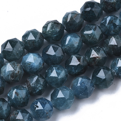 Natural Apatite Beads Strands, Faceted, Star Cut Round Beads