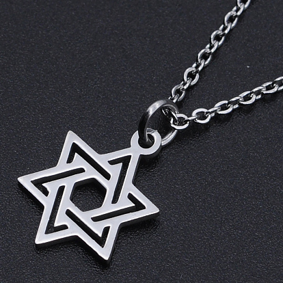 201 Stainless Steel Pendant Necklaces, with Cable Chains and Lobster Claw Clasps, for Jewish, Star of David