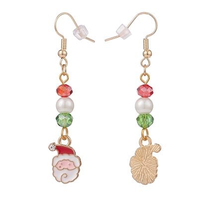 Breloque thème de noël en émail avec boucles d'oreilles pendantes en perles de verre, bijoux en laiton plaqué or pour femme