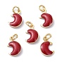 Brass Enamel Charms, Real 18K Gold Plated, with Jump Rings, Moon, Cadmium Free & Lead Free