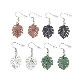 4 Pairs 4 Color Alloy Enamel Tropical Leaf Dangle Earrings, 304 Stainless Steel  Jewelry for Women