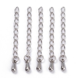 304 Stainless Steel Chain Extender, with Teardrop Charms
