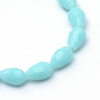 Opaque Solid Color Glass Faceted Teardrop Beads Strands,