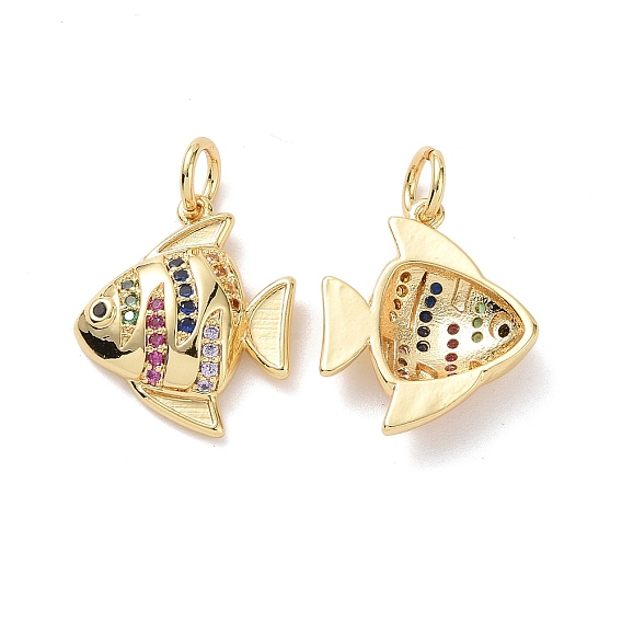 Laiton cubes pendentifs zircone, avec anneau de saut, charme de poisson-papillon