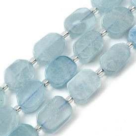 Natural Aquamarine Beads Strands, with Seed Beads, Rectangle