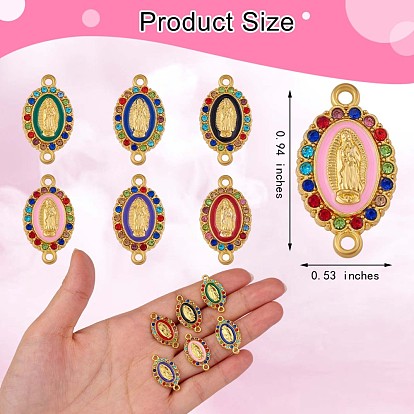 60 Pieces Virgin Mary Charm Connector Our Lady Virgin Mary Link Enamel Metal Charm Pendant, with Colorful Rhinestones, for Jewelry Bracelet Necklace Making Crafts, Mixed Color