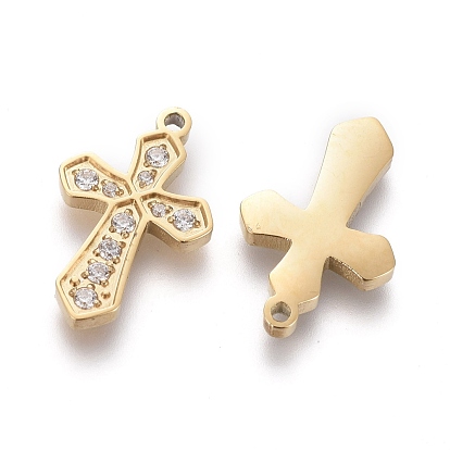 316 Surgical Stainless Steel Cubic Zirconia Tiny Cross Charms, Religion