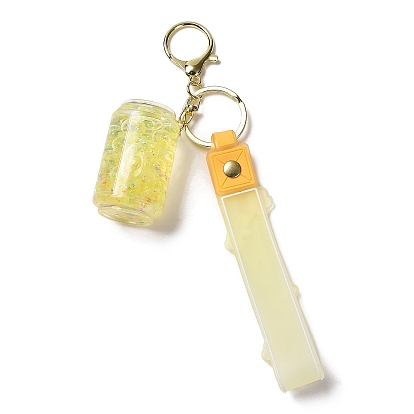 Soda Drinks Bottle Acrylic Pendant Keychain Decoration, Liquid Quicksand Floating Handbag Accessories, with Alloy Findings