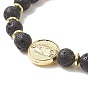 Natural & Synthetic Mixed Gemstone & Brass Virgin Mary Beaded Stretch Bracelet for Women