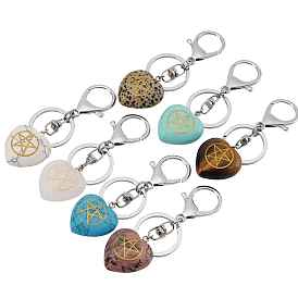Gemstone Heart with Kore Symbol Keychain, Reiki Energy Stone Keychain for Bag Jewelry Gift Decoration