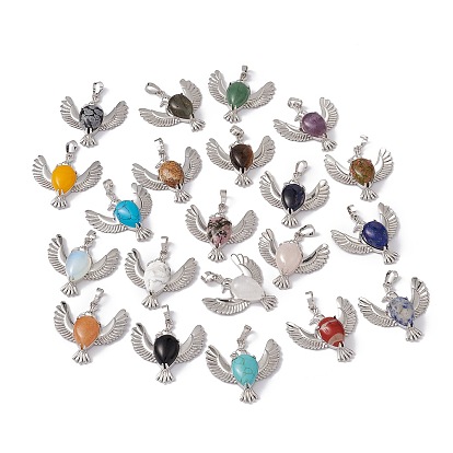 Gemstone Pendants, Bird Charms, with Platinum Tone Brass Findings, Cadmium Free & Nickel Free & Lead Free