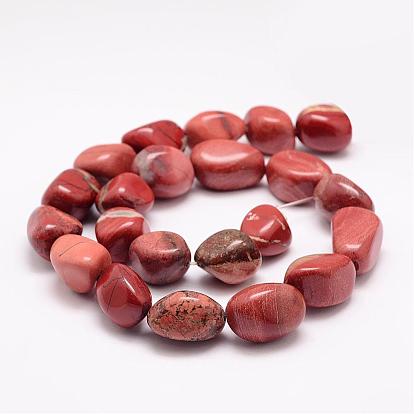 Natural Red Jasper Bead Strands, Tumbled Stone, Nuggets