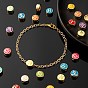24Pcs 12 Style Brass Enamel Beads, Flat Round with Constellation, Golden
