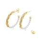 ABS Plastic Imitation Pearl Beaded Ring Stud Earrings, Brass Half Hoop Earrings for Women