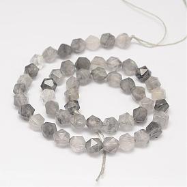Natural Cloudy Quartz Beads Strands, Star Cut Round Beads, Faceted
