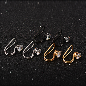 304 Stainless Steel Rhinestone Cuff Earrings, 19x8x12mm