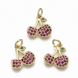 Brass Micro Pave OldRose Cubic Zirconia Charms, with Jump Rings, Nickel Free, Cherry