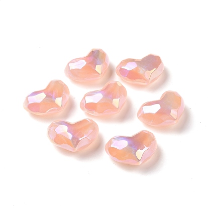 Opaque Acrylic Beads, AB Color Plated, Faceted, Heart