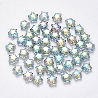 Transparent Spray Painted Glass Beads, AB Color Plated, Star