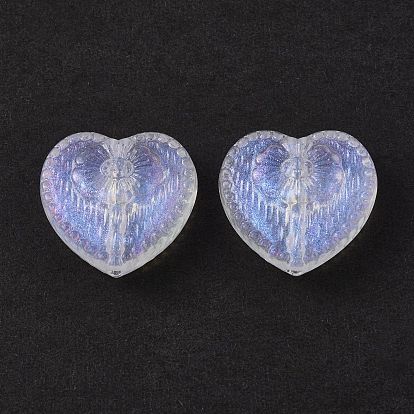 Perles acryliques transparentes, poudre de scintillement, coeur avec fleur