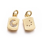 Brass Charms, with Micro Pave Cubic Zirconia and Jump Rings, Rectangle with Moon, Clear