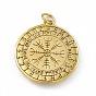Ion Plating(IP) 304 Stainless Steel Manual Polishing Pendants, with Jump Rings, Flat Round with Vegvisir Charm