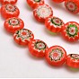 Vidrio millefiori artesanal planas hebras de perlas redondas, diseño de una sola flor, 8x4 mm, agujero: 1 mm, sobre 53 unidades / cadena, 14.7 pulgada