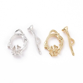 Eco-friendly Brass Toggle Clasps, Cadmium Free & Lead Free, Long-Lasting Plated, Ring with Flower