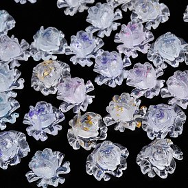 Transparent Resin Cabochons, with Glitter Powder, Flower