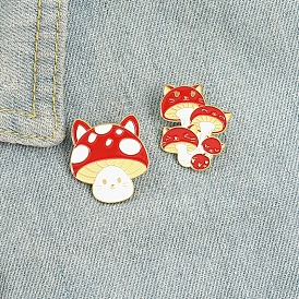 Mushroom with Cat Enamel Pin, Golden Alloy Brooch for Backpack Clothes