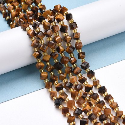 Chapelets de perles oeil de tigre naturelles, avec des perles de rocaille, facette, perles de cube en diagonale